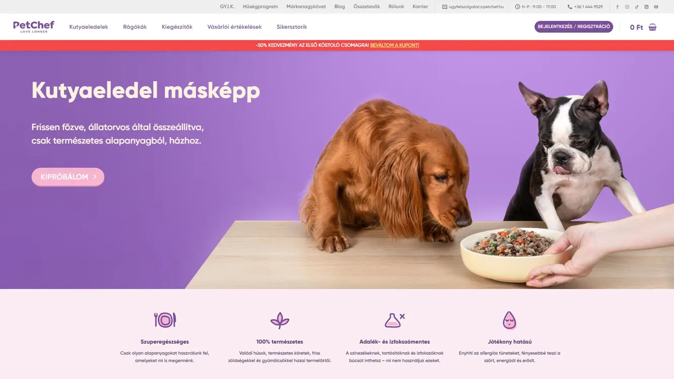 webáruház készítés petchef referencia